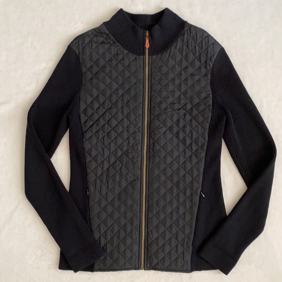 J. McLaughlin | Quilted Silk Front Full Zip Cardigan Sweater Jacket Black (M) - Picture 1 of 15